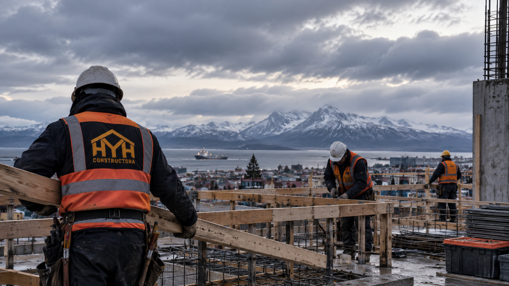 Faena de construcción en Magallanes